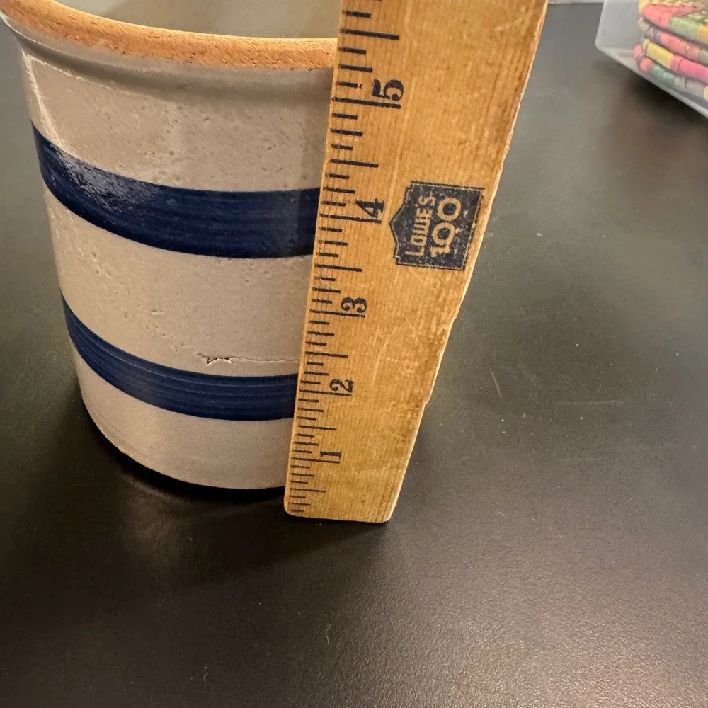 Stoneware Crock Home 5in Gray Blue Double Banded Farmhouse Crock country granny